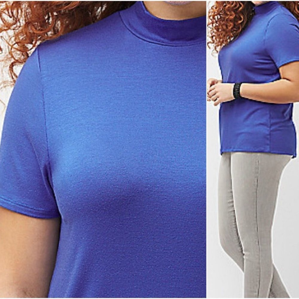 ✨2/$20 NWT Lane Bryant Mock Neck Short Sleeve Top Size 18/20 18 20 Blue HW1647 - Picture 3 of 4